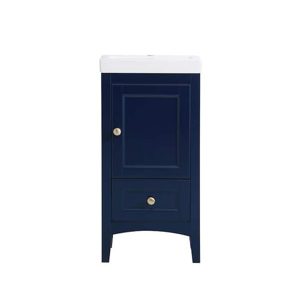 Unbranded Timeless Home 17.5 in. W x 13.625 in. D x 34.25 in. H Single Bathroom Vanity in Blue with White Ceramic Top and Basin