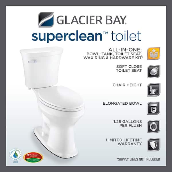 Reviews for Glacier Bay Power Flush 2-Piece 1.28 Gallons Per Flush GPF  Single Flush Round Toilet in White with Slow-Close Seat Included