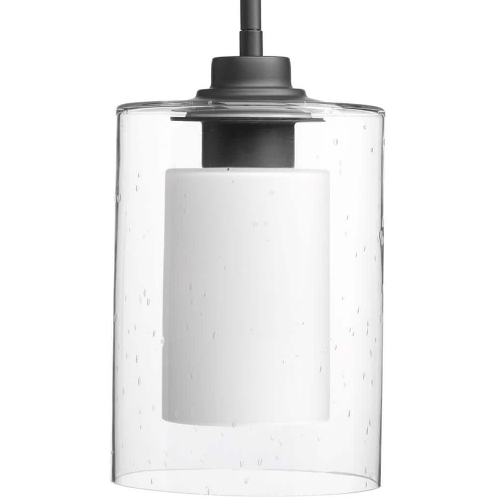 Graphite Double Glass Mini Pendant Light with Seeded and Etched Glass