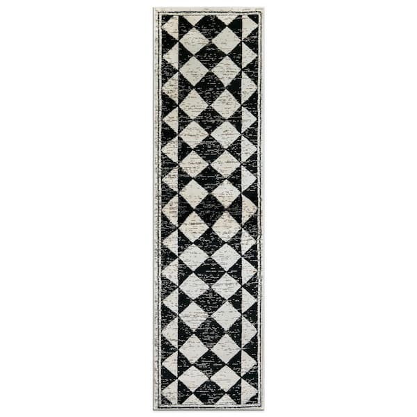 Geometric Bohemian Area Rug Black 2 ft. 3 in. x 12 ft. Runner Rug