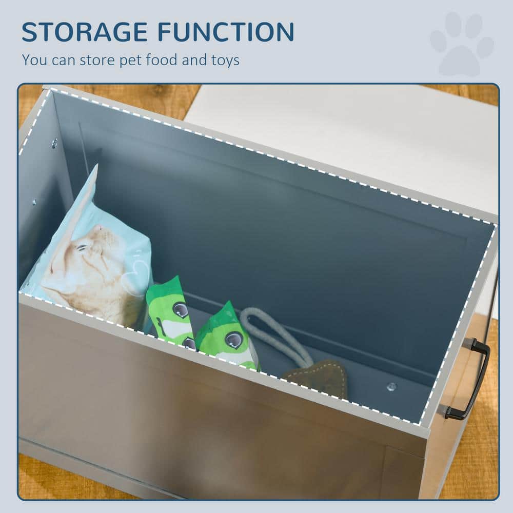 Gray Elevated Pet Feeding Station with Stainless Steel Bowls