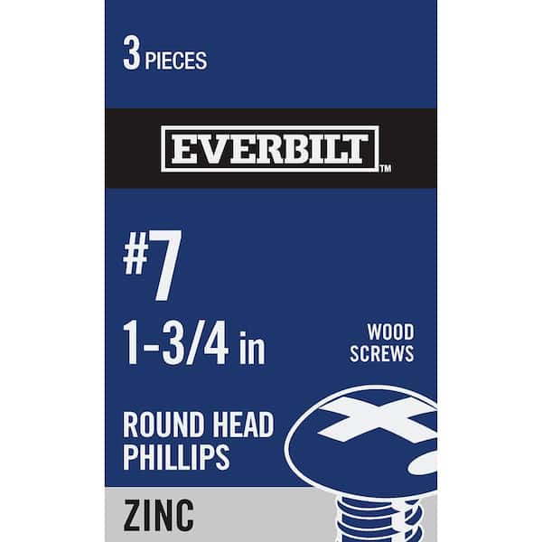 Everbilt #7 x 1-3/4 in. Zinc Plated Phillips Round Head Wood Screw (3-Pack)