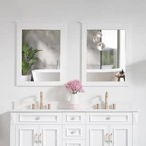 60 in. W x 22 in. D x 35 in. H Double Sink Bath Vanity in White with White Quartz Top and Mirror