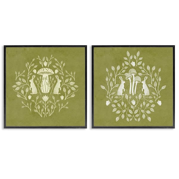 Stupell Industries Boho Bunnies and Mushrooms by Katie O'Shea 2 Pieces Black Framed Animal Giclee Art Print 17 in. x 17 in.