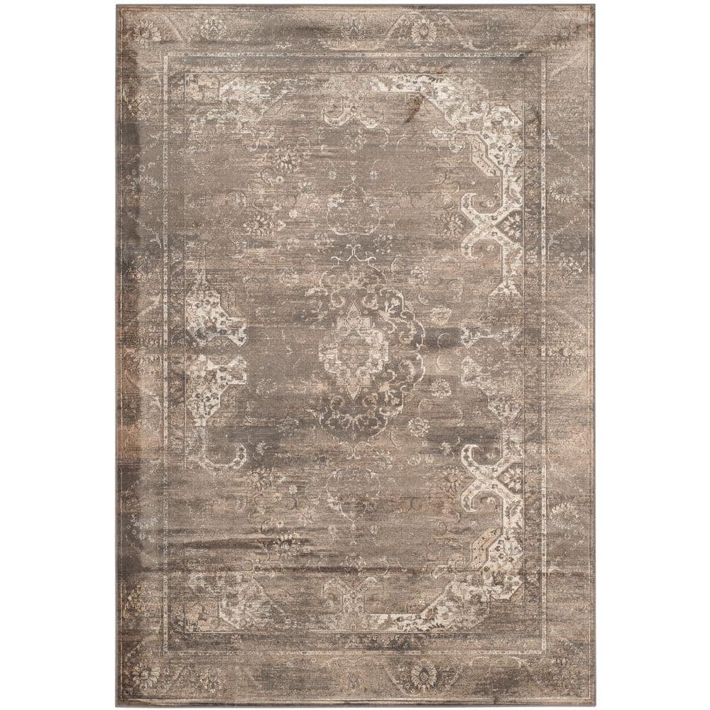 Soft Anthracite Floral Viscose 5' x 7' Easy-Care Area Rug