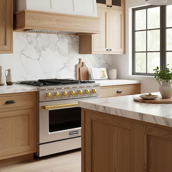 JANSKA 36 in. 5.2 cu. ft. Dual Fuel Range, 6 Burners, Convection