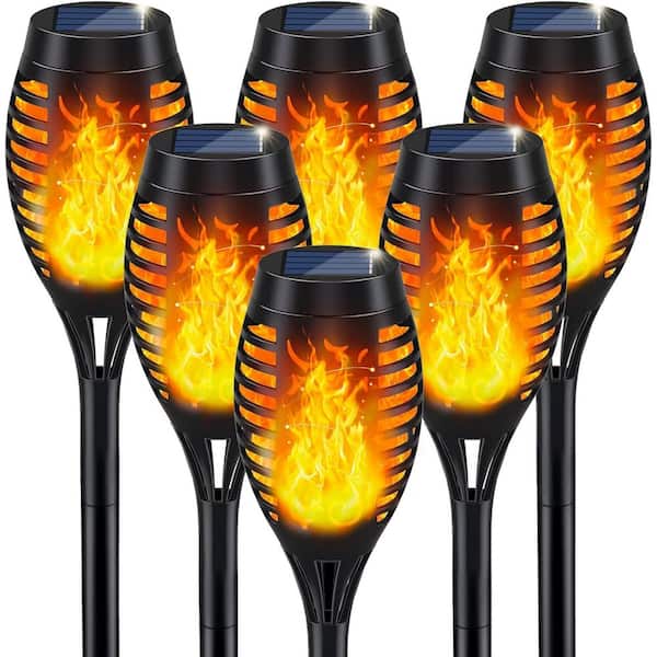 6-Pack Flickering Flame Solar Torch Lights, Waterproof Outdoor Lights for Garden, Yard, Patio, Pathway Decor