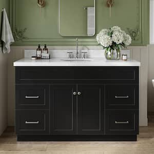 Hamlet 55 in. W x 22 in. D x 36 in. H Bath Vanity in Black with Carrara White Marble Top