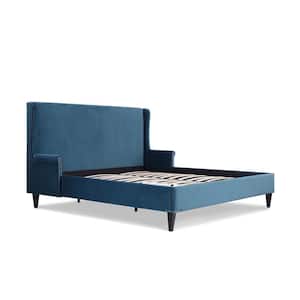 Clarice Wingback Accent King Bed, Satin Teal