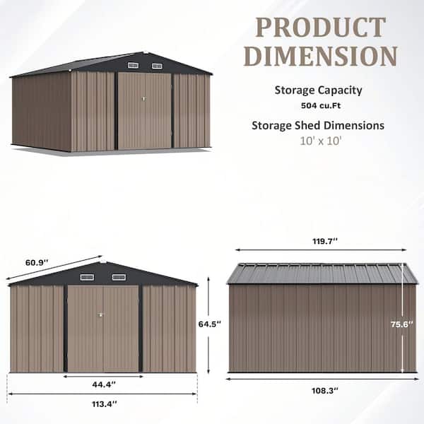 Tozey 10 ft. W x 10 ft. D Brown Storage Shed Galvanized Metal Shed