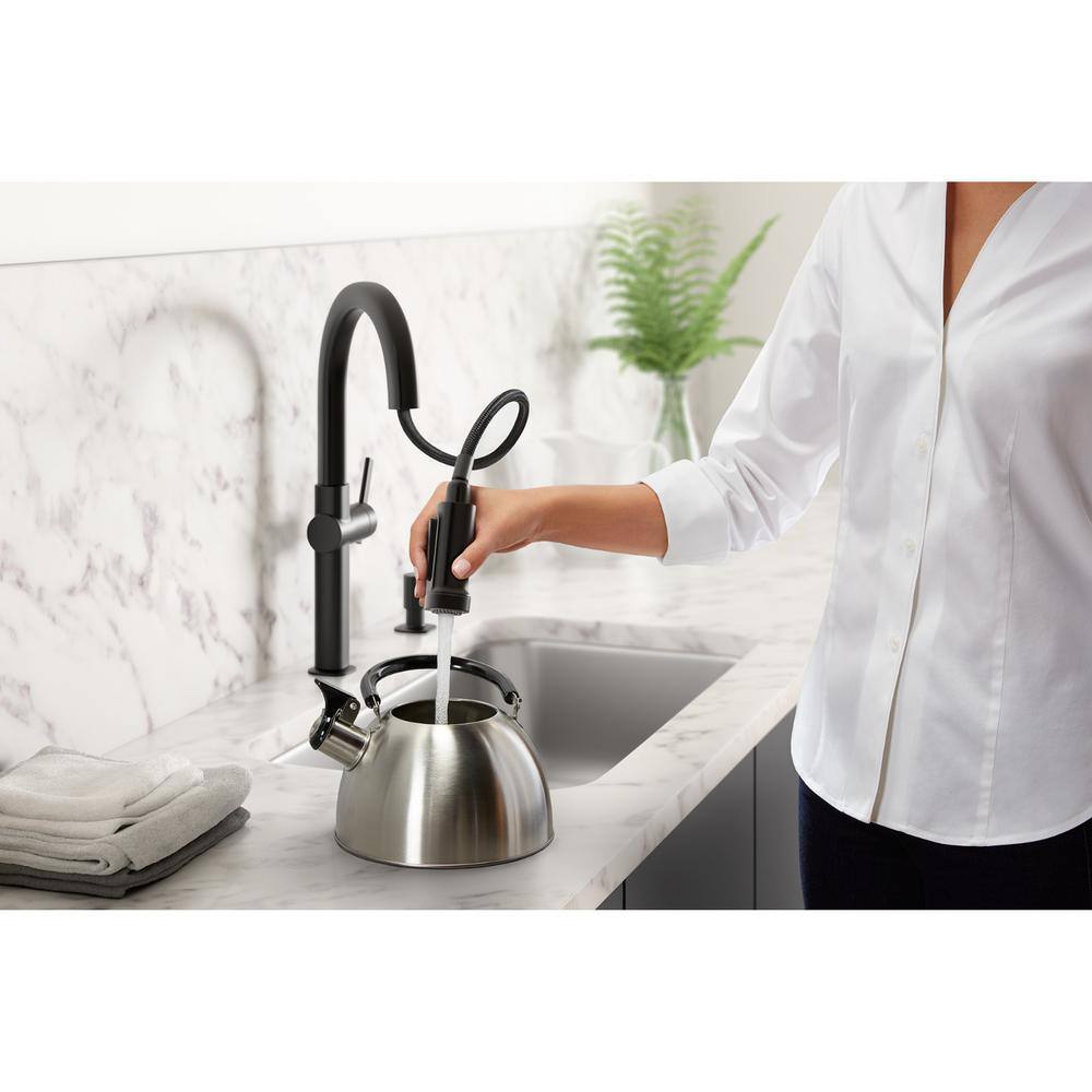 Matte Black Single Handle Pull-Down Kitchen Faucet with Soap Dispenser