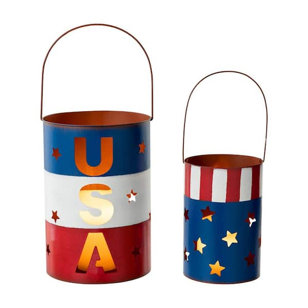 Glitzhome Metal Patriotic USA Lantern (Set of 2 )