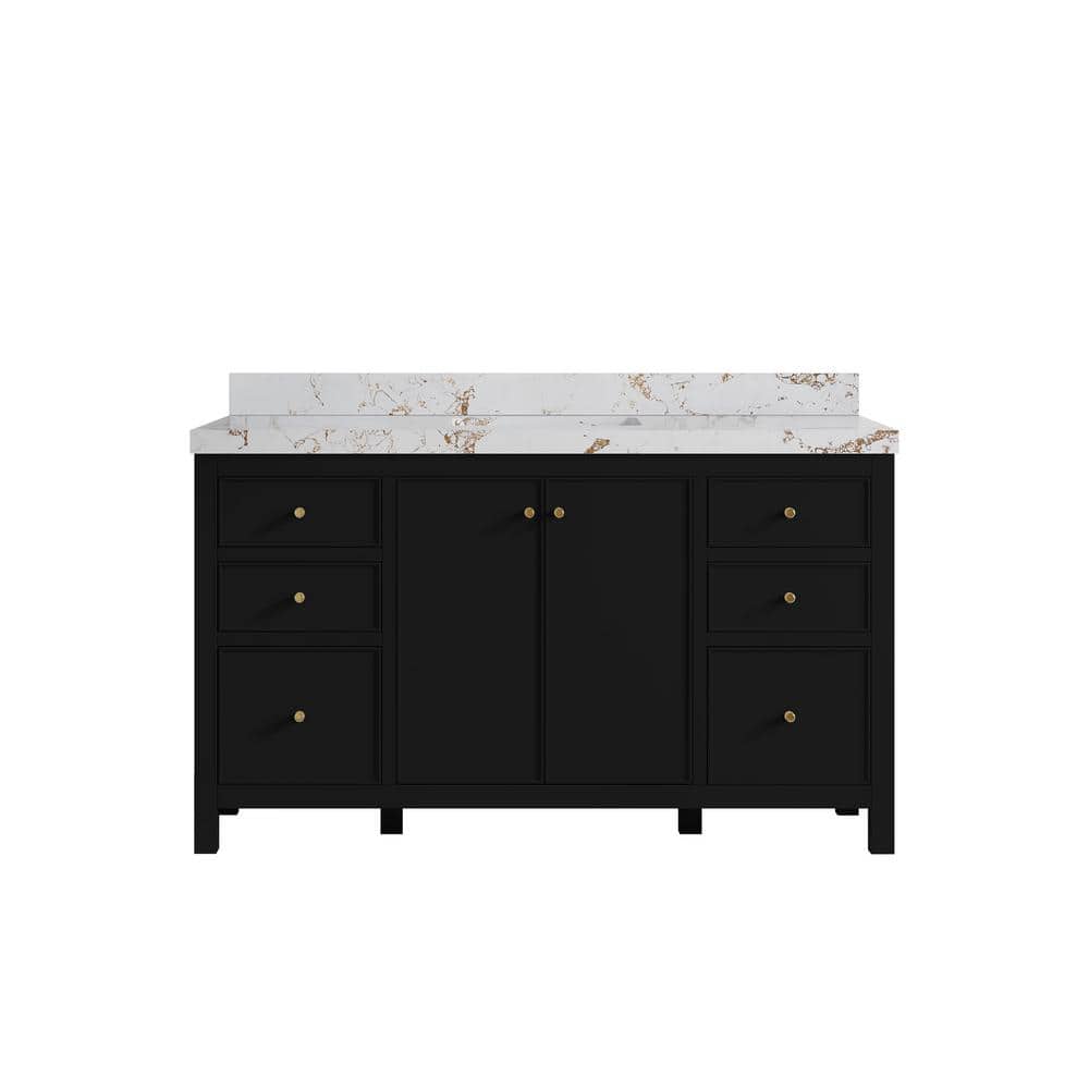 Chicago 60 in. W x 22 in. D x 36 in. H Single Sink Bath Vanity in Black with 2 in. Viola Gold Qt. Top price history on PriceWatchPro