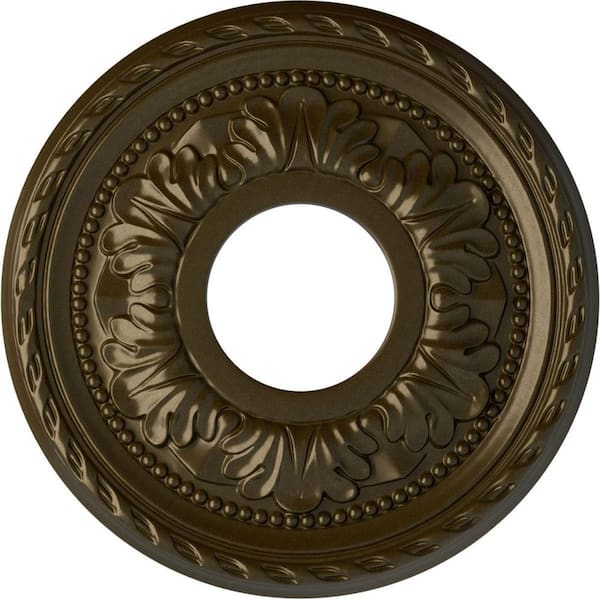 Ekena Millwork 7/8" x 11-3/8" x 11-3/8" Polyurethane Palmetto Ceiling Medallion, Brass