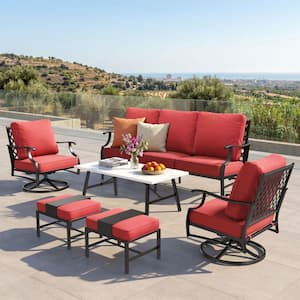 PHI VILLA Black 5-Piece Metal Meshed 7-Seat Outdoor Patio