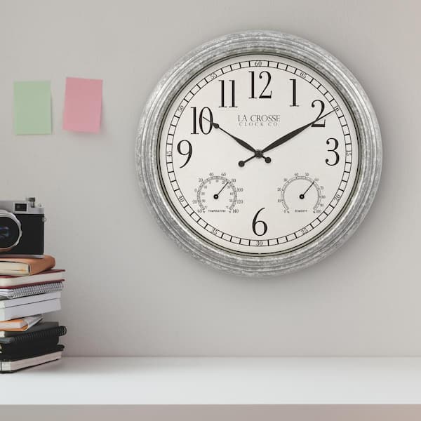 La Crosse Technology Indoor/Outdoor 18-in Analog Pewter Wall Clock