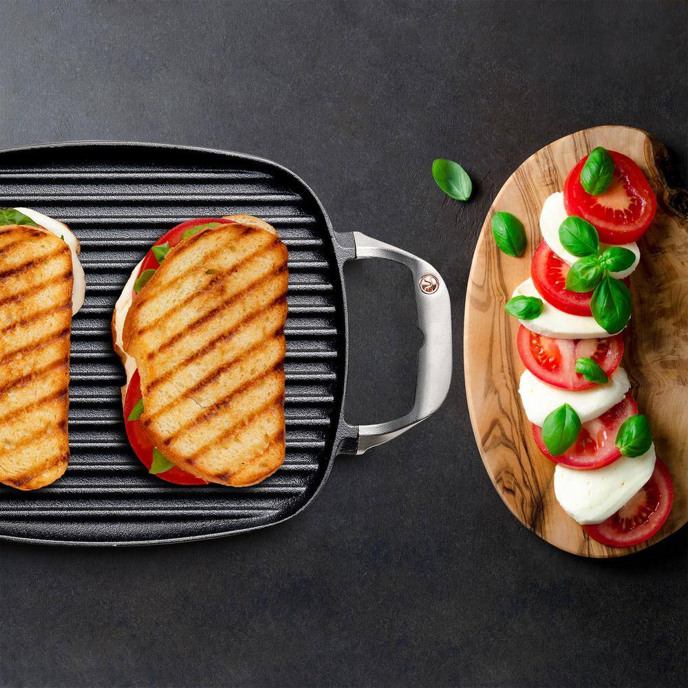Square Black Cast Iron Grill Pan with Ridges
