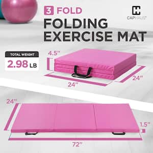 Tri-Fold Folding Thick Exercise Mat Pink 6 ft. x 2 ft. x 1.5 in. Vinyl and Foam Gymnastics Mat ( Covers 12 sq. ft. )