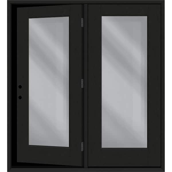 Steves & Sons Regency 60 in. x 80 in. Full Lite Clear Glass Onyx RH Center-Hinged Stained Fiberglass Retro Patio Door with 4 in. Jamb
