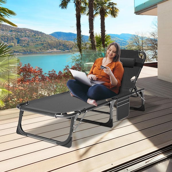 BOZTIY Folding Camping Cot Portable Outdoor Chaise Lounge Chair w