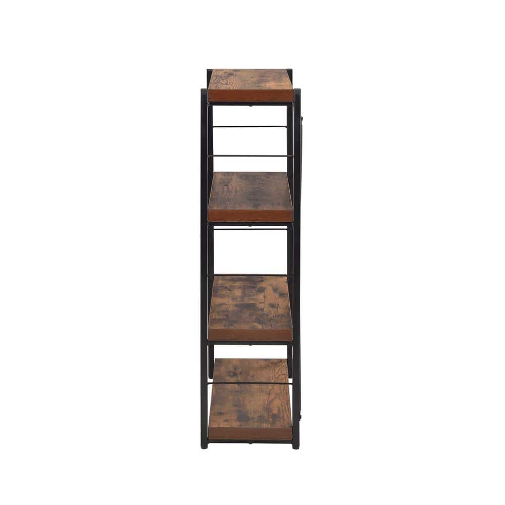 Weathered Oak and Black Metal 3-Tier Industrial Bookshelf