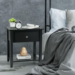 Black Storage Drawer Bottom Shelf 2-Piece Nightstand Sofa End Side Table 24 in. H x 22 in. W x 15 in. D