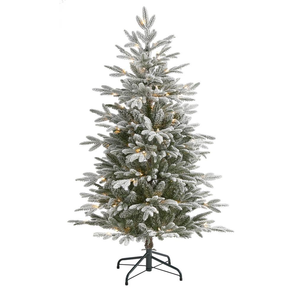 Nearly Natural 4.5 ft. Pre-Lit Flocked Manchester Spruce Artificial Christmas Tree with 100 Clear Lights