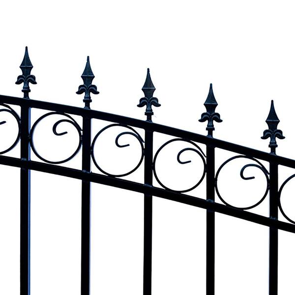 ALEKO 21 ft. x 6 ft. Black Steel Single Swing Driveway Gate Prague Style 16 ft. with Pedestrian Gate 5 ft. Fence Gate