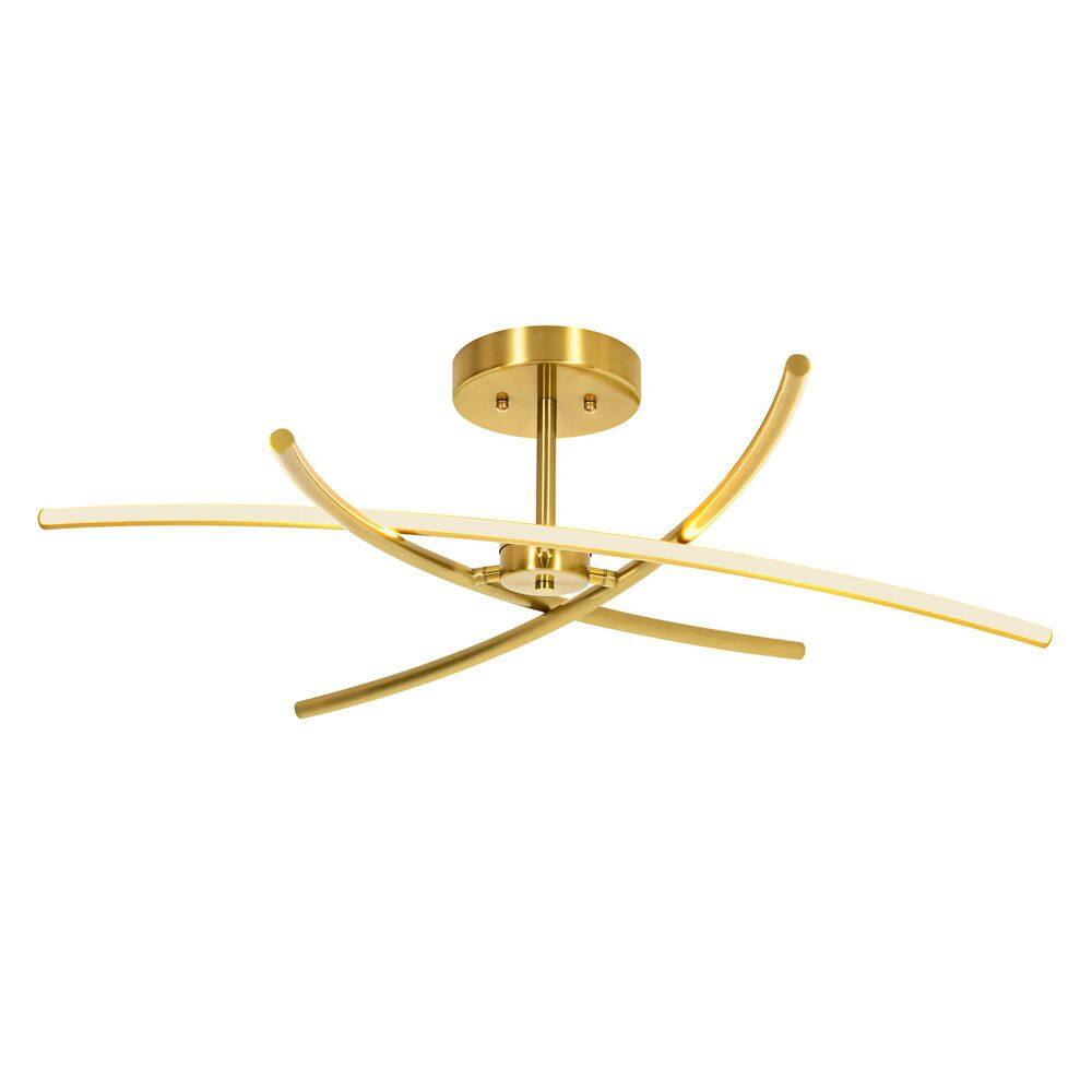 Anson 31.5 in. 3-Light Modern Sputnik Linear Brushed Brass LED Semi-Flush Mount Ceiling Light price history on PriceWatchPro