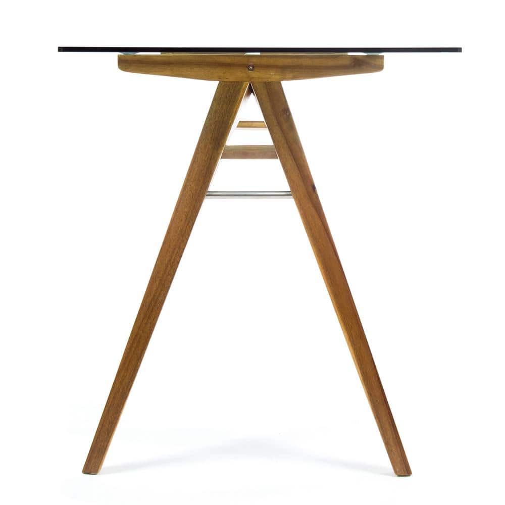 Mid-Century 51'' Gray Acacia Wood Desk with Glass Top