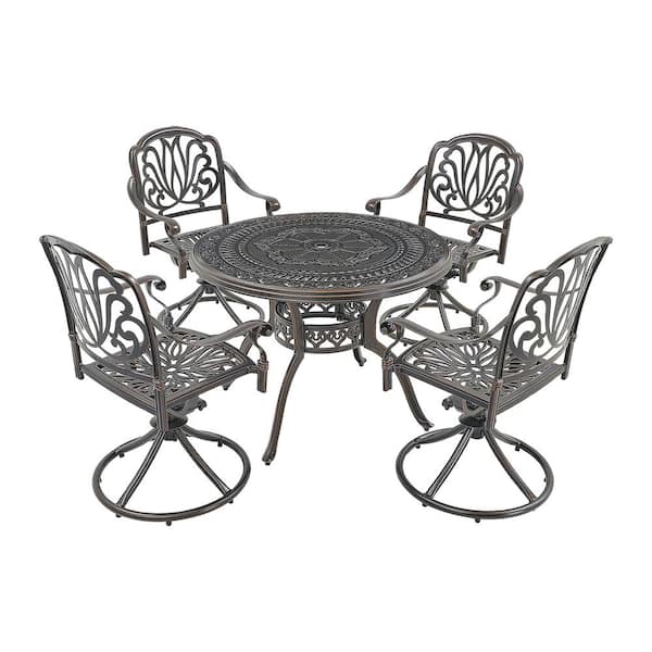 Mondawe 5-Piece Bronze Cast Aluminum Round Outdoor Dining Set