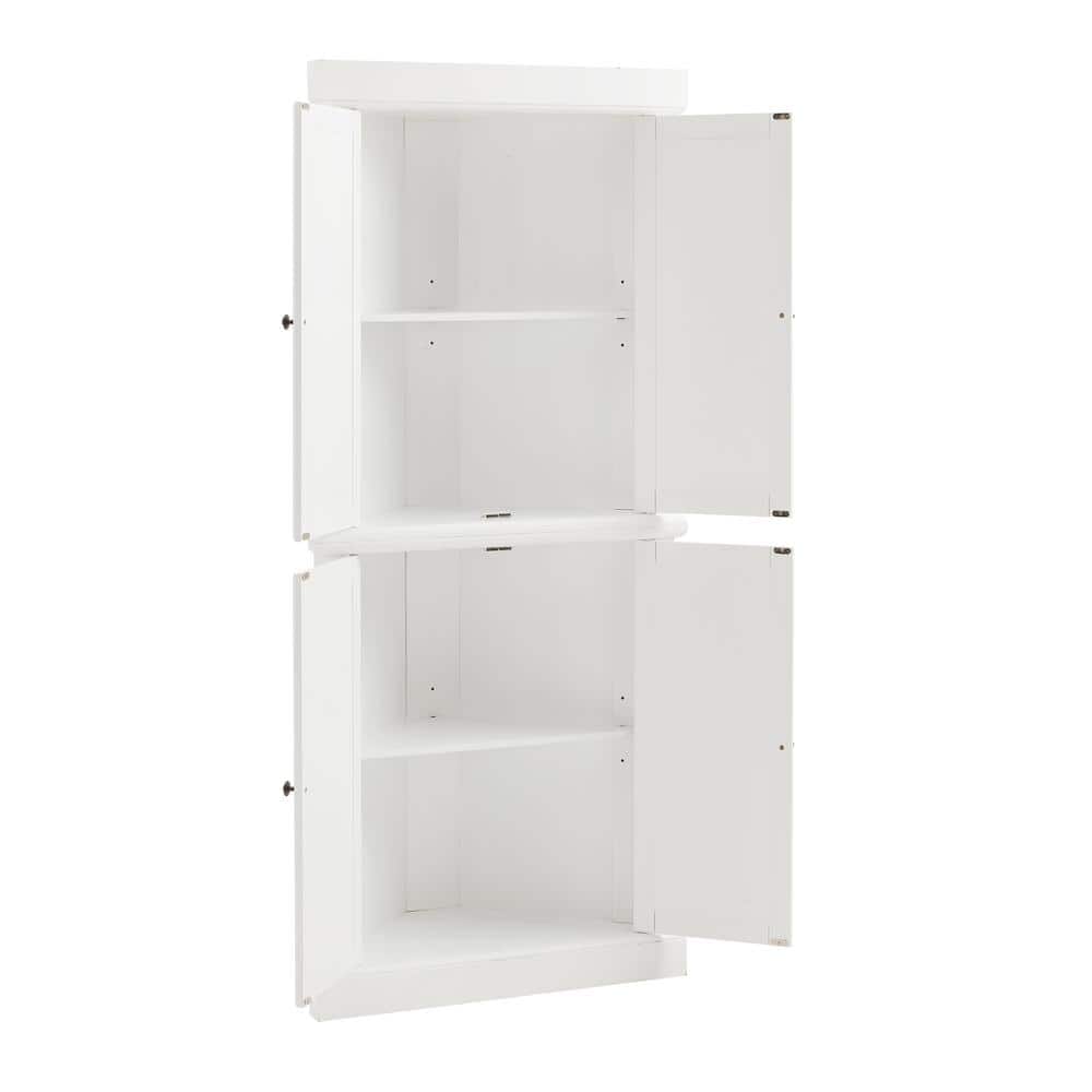 White Pinewood Tall Corner Accent Cabinet with Adjustable Shelving
