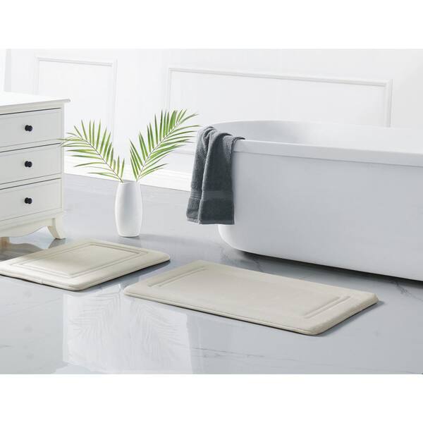 TRULY CALM HeiQ Ivory 17 in. x 24 in. Antimicrobial Polyester Memory Foam Bath Rug