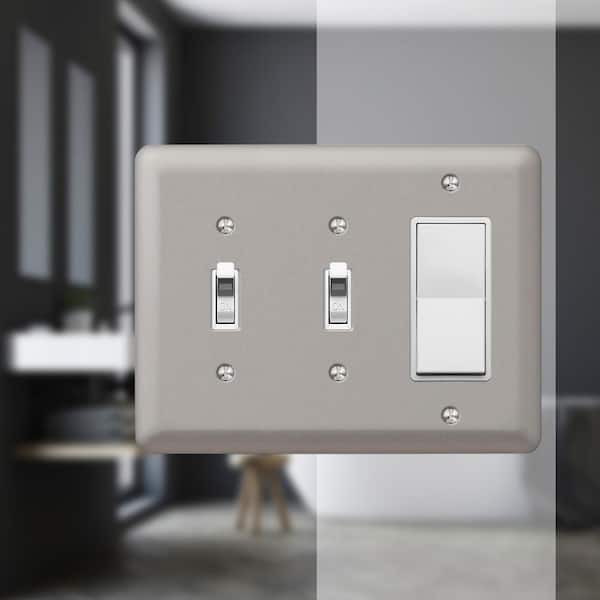 Declan 3 Gang 2-Toggle and 1-Rocker Steel Wall Plate - Pewter