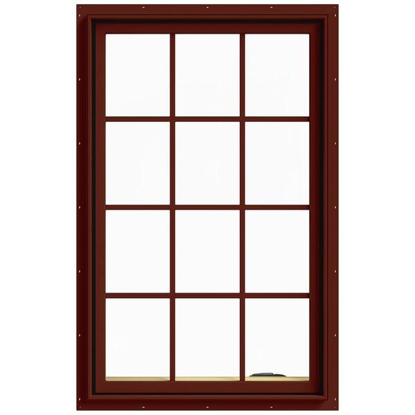 JELD-WEN 30 in. x 48 in. W-2500 Series Red Painted Clad Wood Right-Handed Casement Window with Colonial Grids/Grilles