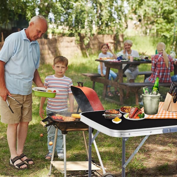 Karl home 27.5 in. Black Rectangle Aluminum Picnic Tables Seating