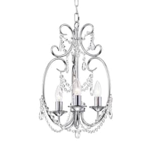 Abrilia 21 in. 3-Light Indoor Silver Finish Pendant Lamp Chandelier with Light Kit