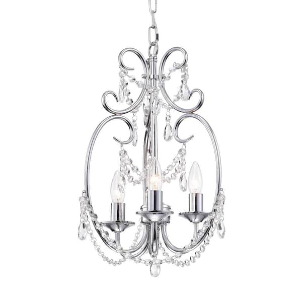 Warehouse of Tiffany Abrilia 21 in. 3-Light Indoor Silver Finish Pendant Lamp Chandelier with Light Kit