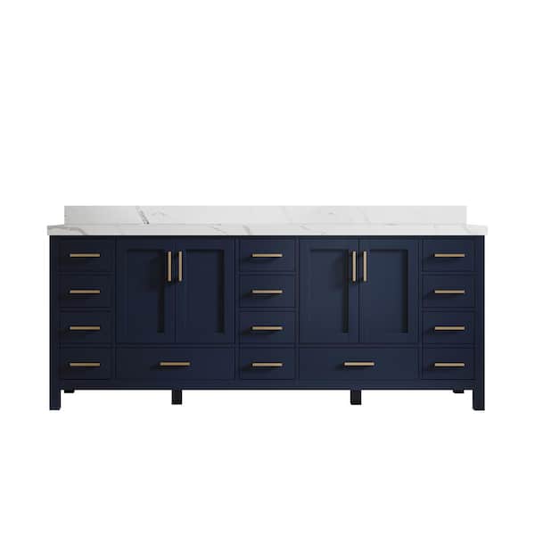 Willow Collections Malibu 84 in. W x 22 in. D x 36 in. H Double Sink Bath Vanity in Navy Blue with 2 in. Calacatta Quartz Top