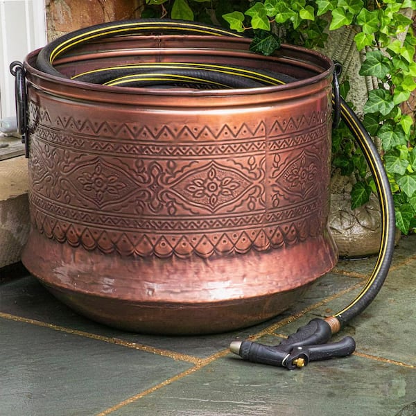 Decorative Rustic Steel Garden Hose Holder Storage Pot w/Drainage