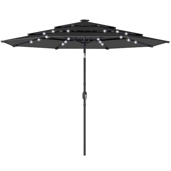 blackout patio umbrella 10 ft. 3 Tier Outdoor Patio Umbrella with Solar Powered LED Light inBlack  QXY-582