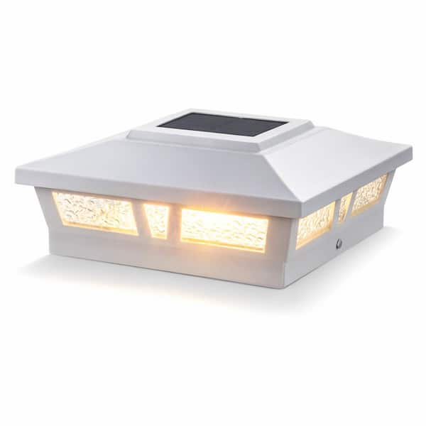 Oxford White Integrated Led 6 in. x 6 in. Aluminum Oxford Solar Post Cap (2-Pack)