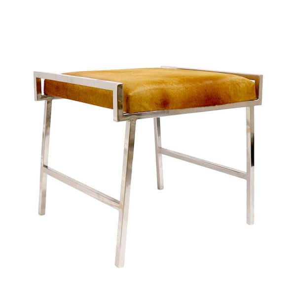 Pasargad Home Eira 19.75 in. Brown Steel Frame Cowhide Stool