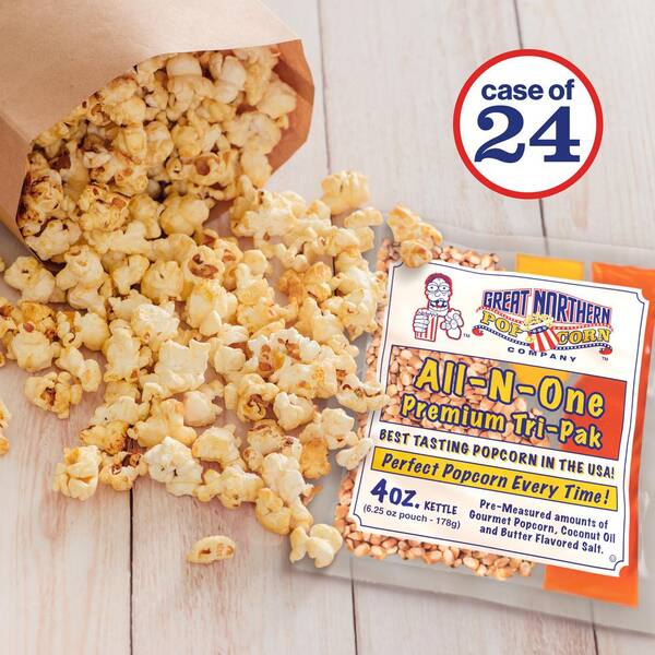 GREAT NORTHERN 4 oz. All-in-One Movie Theater Style Popcorn Kernels, Salt, and Oil Packs
