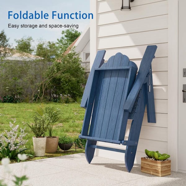 SANLUCE Navy Blue Plastic Foldable Adirondack Chair Lawn Patio