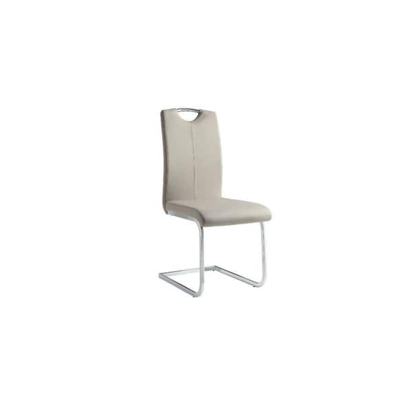 Benjara Gray Metal and Leather Cantilever Style Side Chair with Chrome Base (Set of 2)