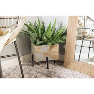 Rustic 13 in., 18 in. and 22 in. Wood and Iron Cube Planters with Stands (Set of 3)