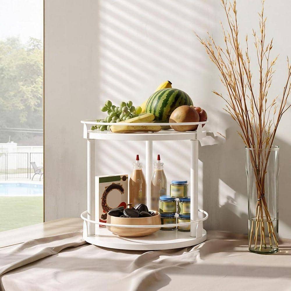Whatseaso 10.2 in. 2 Tier Wood Rotating Spice Rack in White