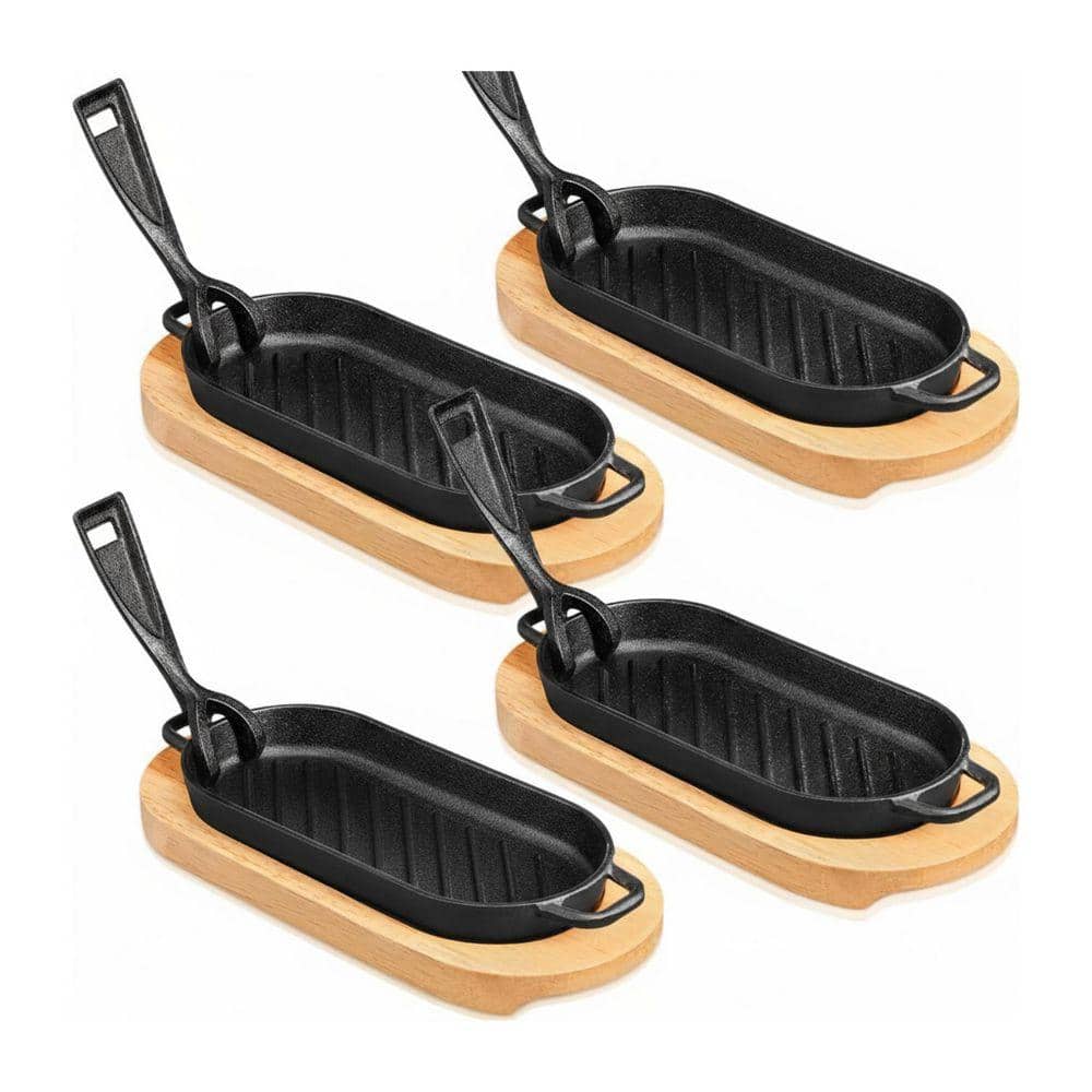JFVKAF 4-Piece Cast Iron Sizzling Fajita Skillet Pan Set with