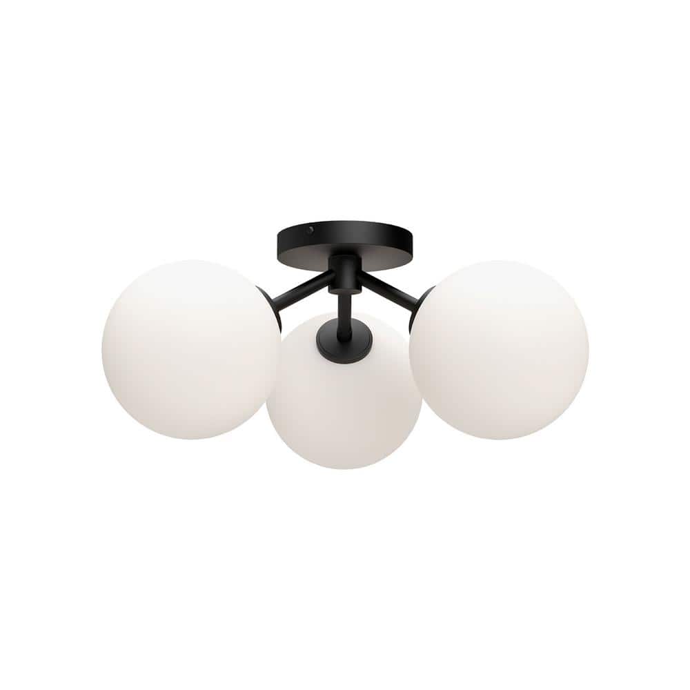 Cassia 17 in. 3 Light 40-Watt Matte Black/Opal Matte Glass Semi-Flush Mount price history on PriceWatchPro